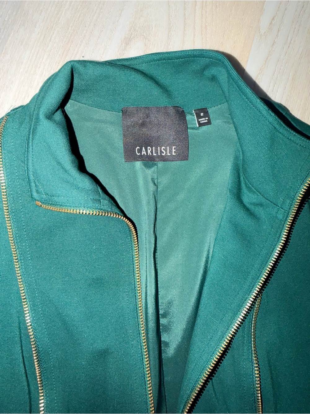 Carlisle Emerald Green Midi Dress with Gold Zip Trim - Picture 2 of 3